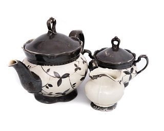 Early 20th Century Silver Overlay Porcelain Tea Set