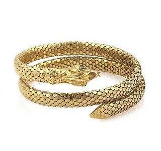 Ruby &18k Yellow Gold Snake Wrap Bangle Bracelet