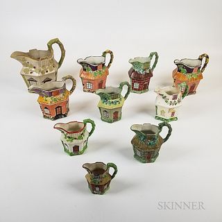 Ten Staffordshire Ceramic Cottage Jugs