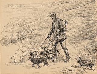 Unframed Max Liebermann Lithograph of a Hunter and Dogs