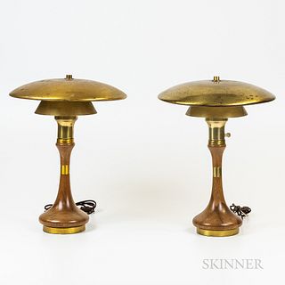 Pair of Mid-century Modern Teak and Brass Table Lamps