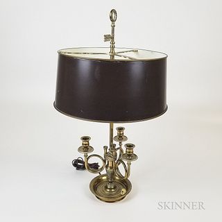 Brass Three-light Boudoir Lamp and a Pair of Brass Wall Sconces