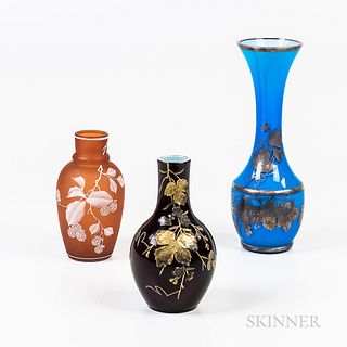 Three Floral-decorated Glass Vases