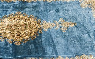 Room-size Kerman Carpet with Blue Field
