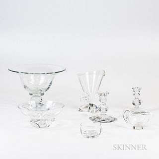 Seven Pieces of Colorless Glass Tableware