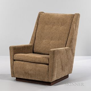 High-back Lounge Chair in the Style of Harvey Probber on a Walnut Plinth
