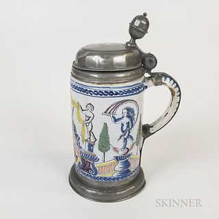 Pewter and Polychrome Delft Make-do Stein