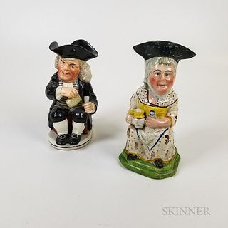 Martha Gunn and Dr. Johnson Staffordshire Ceramic Toby Jugs