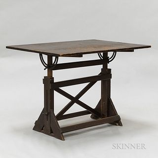 Oak and Iron Drafting Table