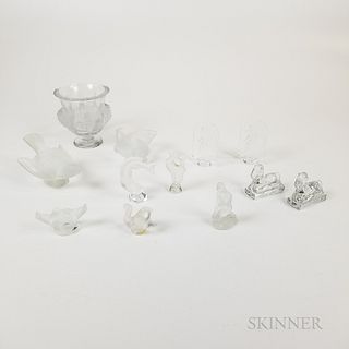 Eight Lalique Figures and Paperweights, a Lalique "Dampierre" Vase, and Three Unmarked Items