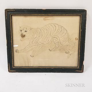 Framed Pen and Ink Calligraphic Picture of a Tiger