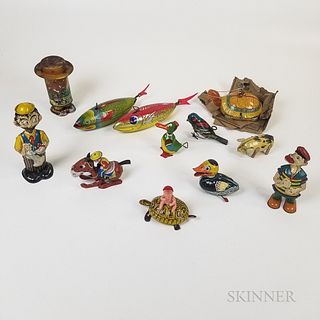 Eleven Lithographed Tin Wind-up Toys