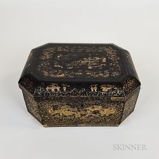 Chinese Export Lacquer and Pewter Tea Caddy