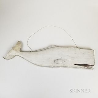 Carved and White-painted Wood Whale Plaque