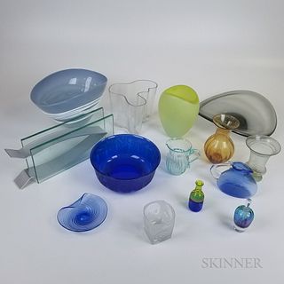 Fourteen Pieces of Mostly Colored Art Glass.