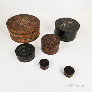 Six Paint-decorated Round Pantry Boxes