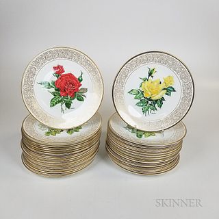 Thirty-eight Boehm Bird- and Floral-decorated Porcelain Plates