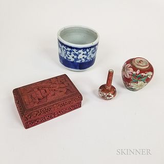 Small Group of Asian Porcelain and a Faux Cinnabar Box.