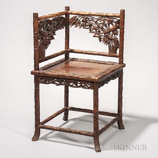 Chinese Carved Hardwood Octagonal Table and Corner Chair.