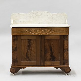 Late Victorian Carved Mahogany and Mahogany Veneer Marble-top Server