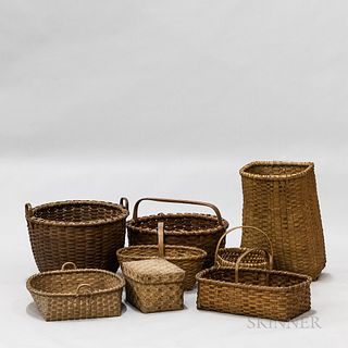 Eight Woven Splint Baskets