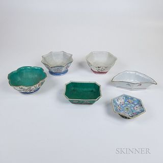 Six Chinese Mostly Famille Rose Shaped Porcelain Bowls.