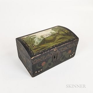 Small Paint-decorated Poplar Dome-top Document Box