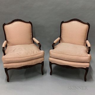 Pair of French Provincial-style Upholstered Fruitwood Fauteuil