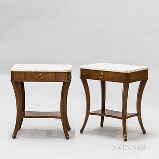 Pair of Cassard Romano Biedermeier-style Fruitwood Veneer Marble-top Stands