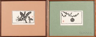 Un-ichi Hiratsuka (1895-1997), Two Ink Woodblock Prints