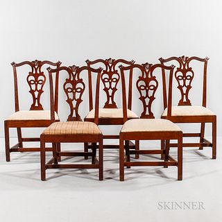 Set of Five Chippendale Carved Mahogany Side Chairs
