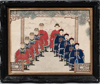 Chinese School, 19th Century    Portrait of Ten Scholars in Red and Blue Robes