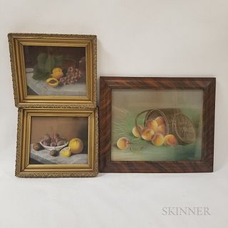 Three Framed Pastel Still Lifes with Fruit