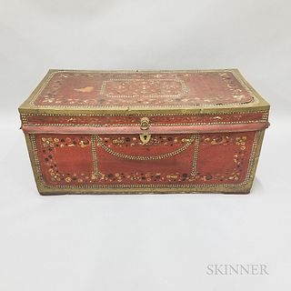 Chinese Export Paint-decorated and Leather-clad Camphorwood Chest