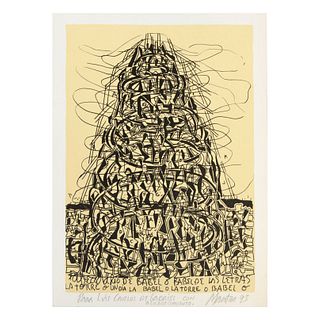 Gabriel Macotela. La torre de Babel. Firmado y fechado 93 Serigrafía s/tiraje. Sin enmarcar. 26 x 18.3 cm