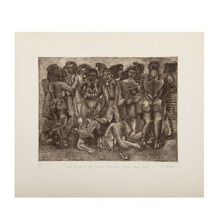 Francisco Ochoa. La pelea de la Chiquis Gonzales con la Nena Ruíz. Firmado. Grabado VIII/X P.A. 24 x 32 cm