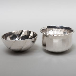 Modernist Claes Giertta Swedish Silver Bowl and a Scalloped Karlheinz Sauer Swedish Silver Bowl
