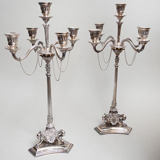 Pair of Elkington Silver Plate Five-Light Candelabra