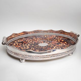 Silver Plate and Faux Tortoiseshell Galleried Tray