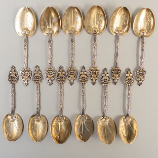 Set of Twelve French Parcel-Gilt Silver Ice Cream Spoons