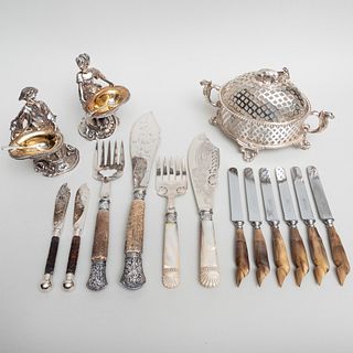 Group of Silver Plate Flatware and Condiment Dishes