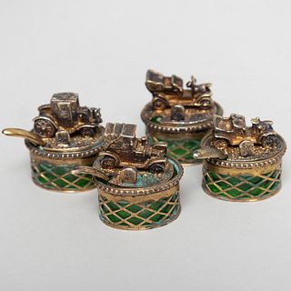 Set of Four Italian Silver Gilt Cellars with Vintage Automobile Covers