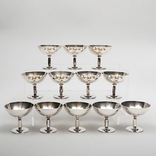 Set of Twelve Swedish Atelier Borgila Silver Cocktail Glasses
