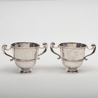 Pair of Irish Silver Twin-Handled Cups