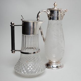 Silver Plate Decanter After a Design by Christopher Dresser and a Decanter Etched with Parrot