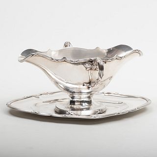 French Silver Double Lipped Sauce Boat on Stand