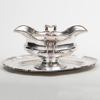 French Silver Oval Double Lipped Sauce Boat on Stand