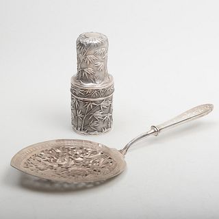 Chinese Export Silver Scent Bottle Case and Pierced Server