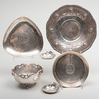 Two Silver Coin Inset Dishes and a Group of Articles