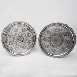 Pair of Persian Vartan Silver Circular Trays